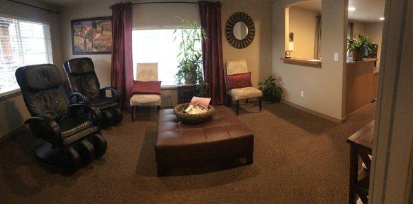 We offer a comfortable waiting room complete with massage chairs.