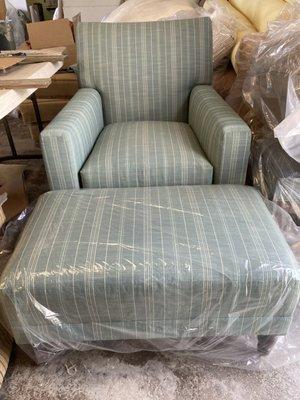 Reupholstered chair and ottoman