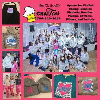 Chai Tees can help you create custom screen-printed and embroidered party favors, light up merchandise, swag bags, out of town bag