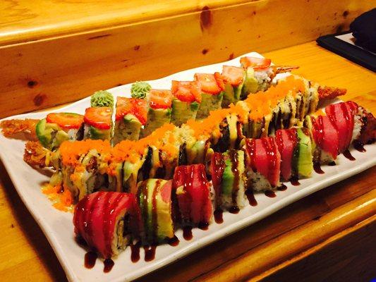 (From the top) Victoria Secret Roll (sweet and tangy) Godzilla Roll (must try) Red Dragon Roll (tuna and avocado topped with unagi sauce)