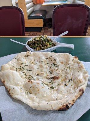 Okra Masala and the house bread, both delicious