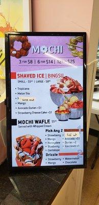 Bingsu and waffle menu