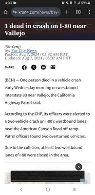 Screenshot of the original news article.
 
 https://www.kron4.com/news/bay-area/1-dead-in-crash-on-i-80-near-vallejo/