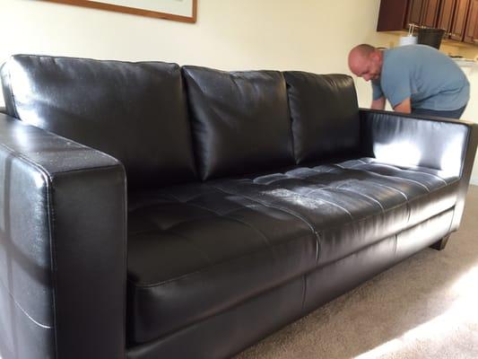 Leather sofa was shrink wrapped and arrived without a scratch.