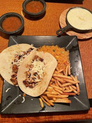 Two taco combo with rice and fries