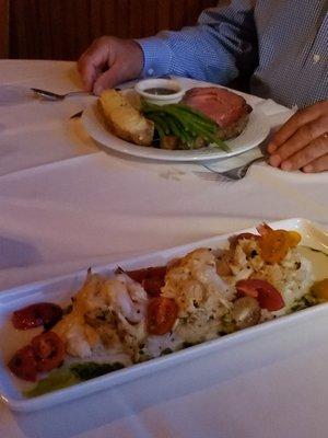 And this was the crab stuffed shrimp. And the Prime Rib with Asparagus/green beans.