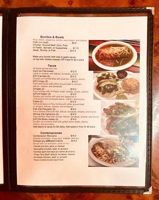 Table menu 10/19/23