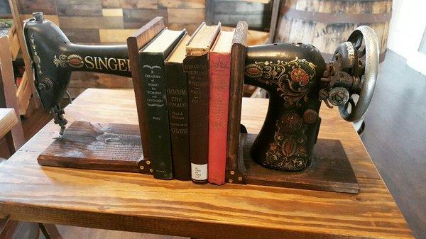 Upcycled singer sewing machine bookends