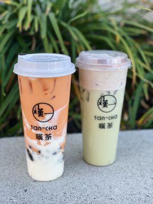 Brûlée Thai tea w/ boba // Uji Green Milk Tea Tiramisu