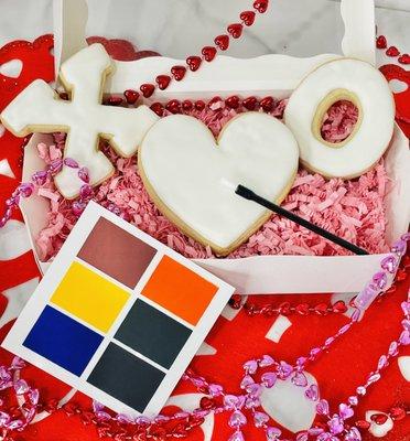 Paint your own cookie- Valentine's Day cookie gift box with edible paint palette