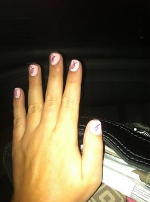 They did an AMAZING job on my nails with the Breast Cancer Ribbons on them!!!