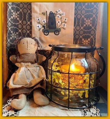 Primitive cage lantern with handmade Lil' Doll