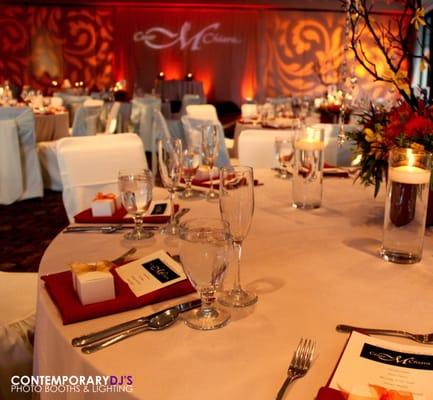 Contemporary DJs & Mimi & Co. Linen | Sacramento Convention Center Wedding Uplighting and Custom Monogram