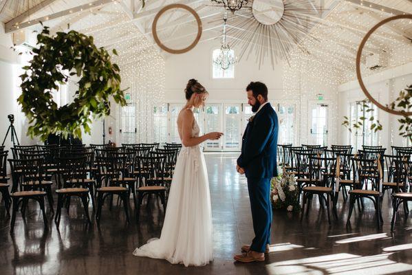 our gorgeous aisle of hanging lights by Heron Events