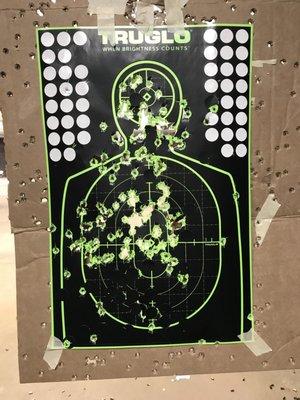 Not bad from 40ft with a Sig P226, S&W Shield 9 and Glock 17