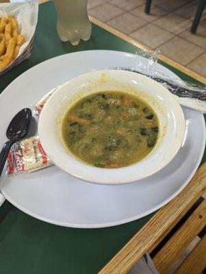 Wedding soup that had a piece of hard  plastic in it.