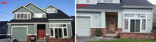 Our West Seattle craftsman looks like new - especially the door, now red with a beautiful brass kick plate!