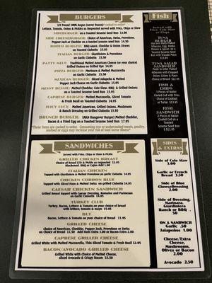 Menu - Burgers, Sandwiches, Fish, Sides, & Extras