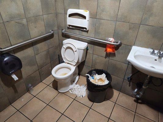 Find how many bad things there could be in a bathroom, pretend the employees didn't know about the trash can....