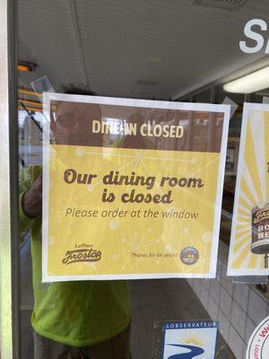 Dining room closed