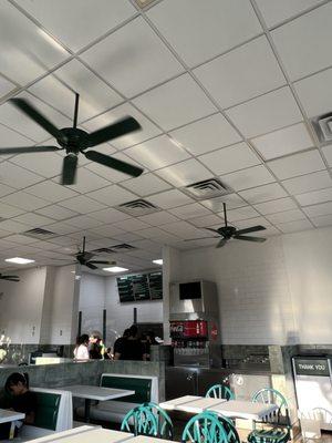 Ceiling fans keep the place cool