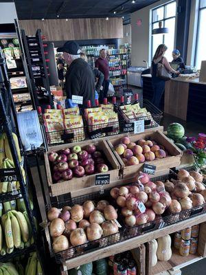 Fresh produce, full deli and butcher shop with beer and wine