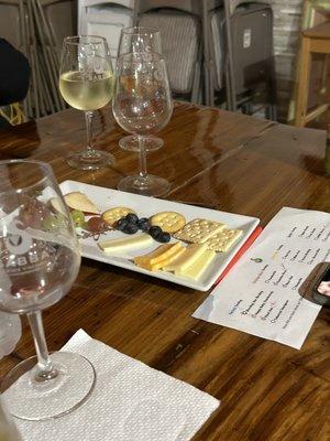 Wine tasting, fruit and cheese platter