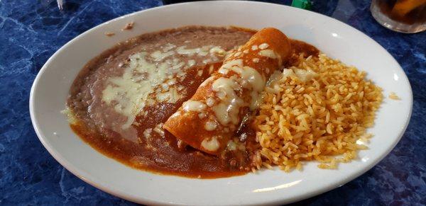 Chicken Enchilada with rice and beans - lunch special Enchilada, Rice & Beans