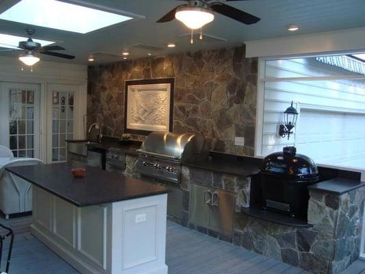 Outdoor Kitchen done in Dove Gray Thin Veneer, & Leathered Impala Black Granite