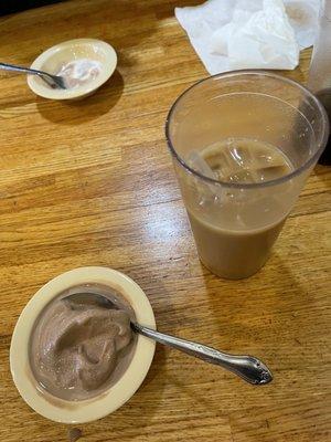 My watered down horchata iced coffee. Plus my ice cream that melted within a minute.