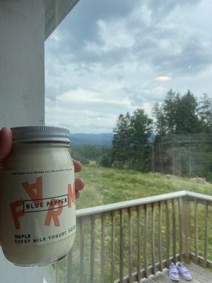 Local Sheep Milk Yogurt (Only picture I have showing the Mountain View from the deck)