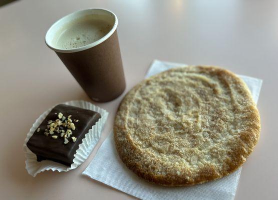 Brownie, latte and crispies.