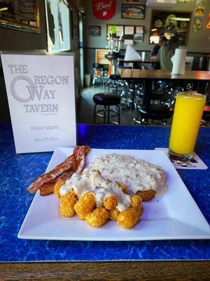 Chicken Fried Steak with bacon and tater tots