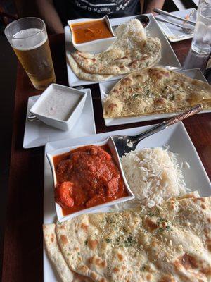 paneer butter masala up top + vindaloo (shrimp)