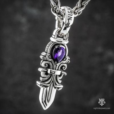 Guardian Angel Pendant in Sterling Silver and Purple Amethyst by NightRider Jewelry