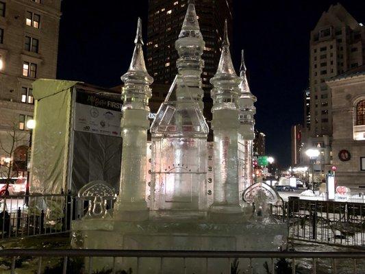 Spectacular Ice Castle Massive Ice Art @ Ice Sculptures @ Copley in Boston Plaza New Year's Day