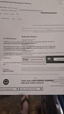 Katarina Kinzer is the company bought adjustor denying all claims.