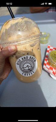 Iced caramel latte, oatmilk, ESPRESSO WHIP