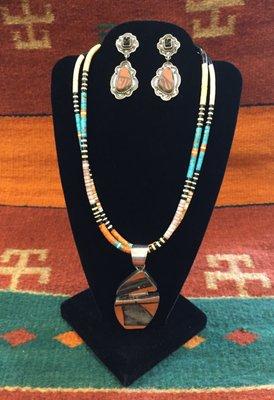 Pottery Pendant with Zuni Heishi bead necklace