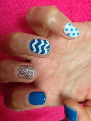 Glitters, chevron, gel manicures