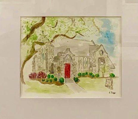 Watercolor sketch of church