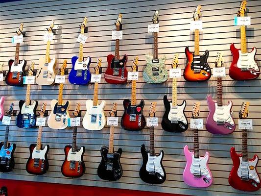 One of the largest selection of electric guitars in STL. Fender, Squier, Michael Kelly, Ibanez, Eastman, and many others!