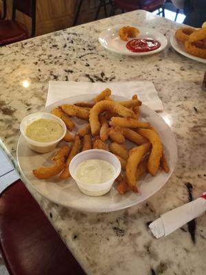 Fried green tomatoes....this  is only half of the order....soon good