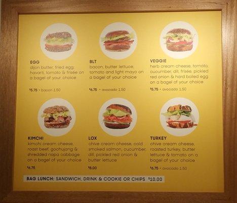 Bagel Sandwich menu