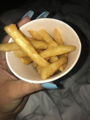 My order came with half of the order of fries that I paid for and I love this spangles come her all the time just very disappointed