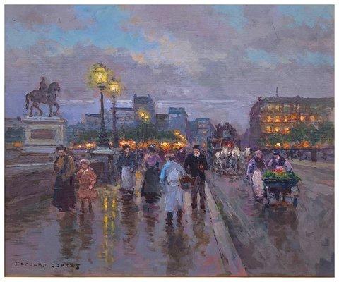 Pont Neuf, Paris by Edouard Leon Cortes, oil on canvas measuring 18.5 x 22 inches