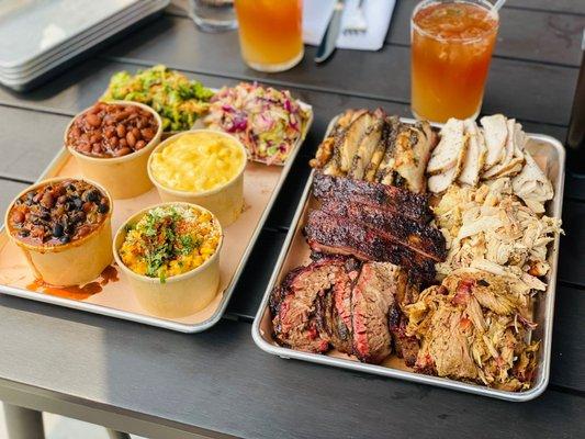 The Big Earl platter with all the smoked meats and all of the sides, and Arnold Palmer's made with homemade lemonade.