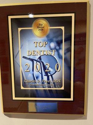 Top dentist 2020 plaque.