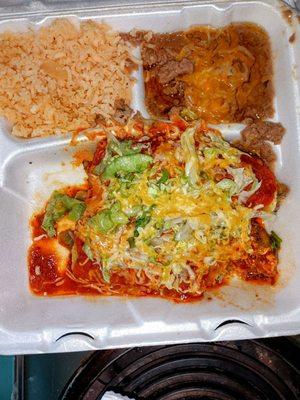 Enchilada Plate (1 chicken, 1 beef).