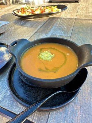 Sweet Potato Bisque served in a cast iron   Bowl. Yummie!